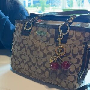 Coach Brown and Black Signature Shoulder Bag